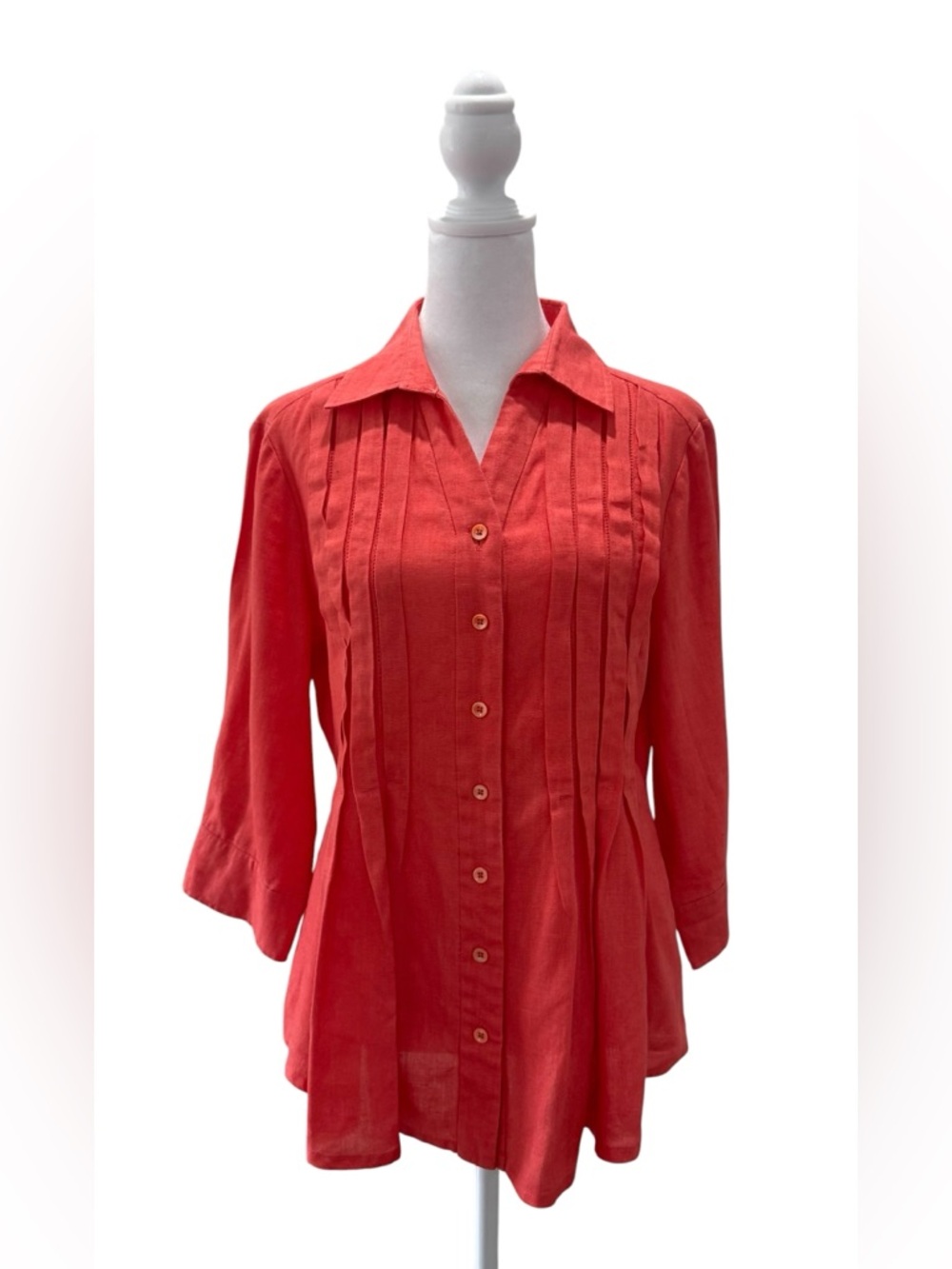 Coldwater Creek Button down blouse pleated Pintuck linen tunic Boho Lagenlook PS